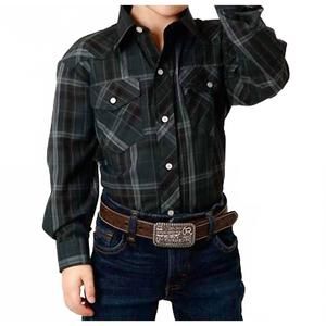 NEW ROPER boys plaid long sleeve shirt in forest green / navy
